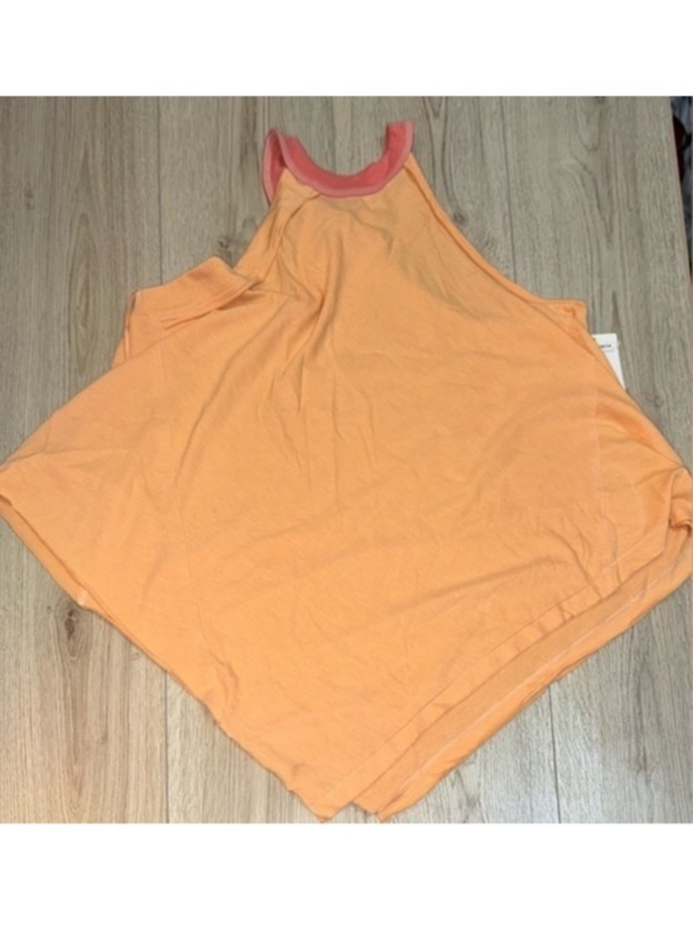 Free People Sleeveless High Neck Tank Peach with Coral Trim sleeveless shirt top